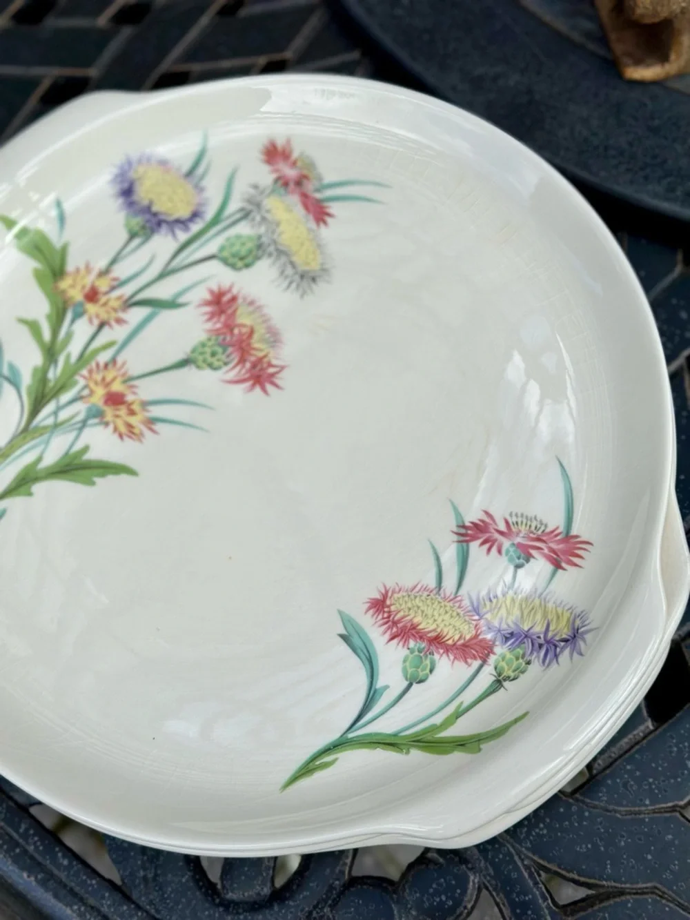 Vintage Universal Ballerina Floral Serving Platter Handles Oven Proof USA